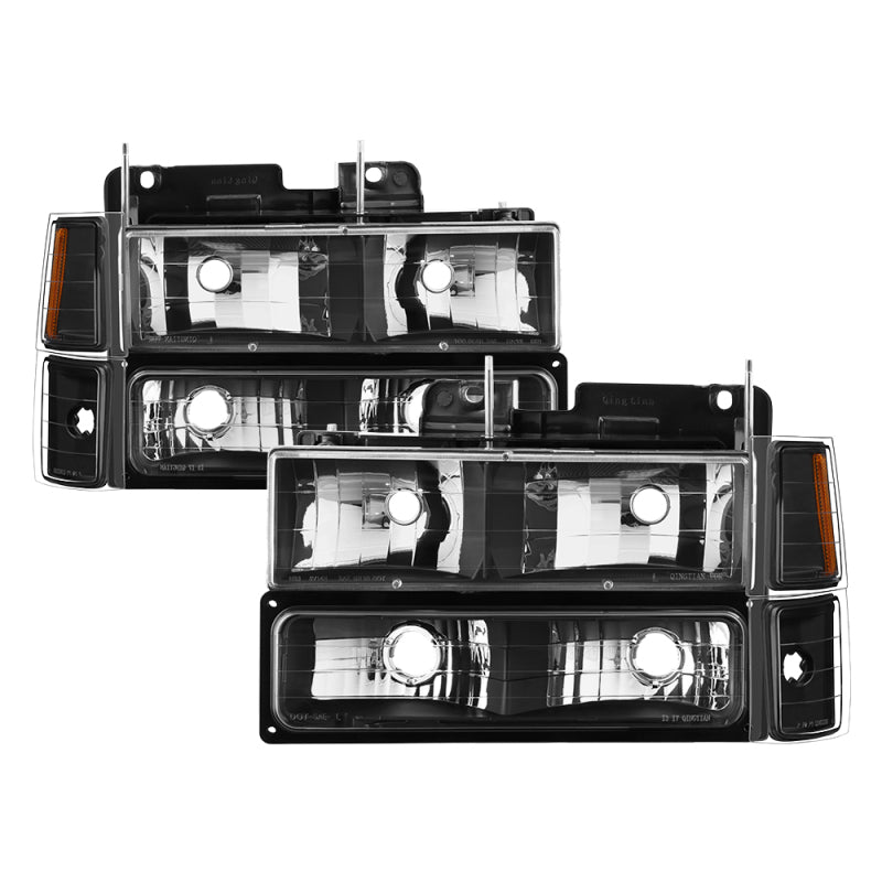 Xtune Chevy Suburban 94-98 Headlights w/ Corner & Parking Lights 8pcs Black HD-JH-CCK88-AM-BK-SET