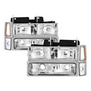 Xtune Chevy Suburban 94-98 Headlights w/ Corner & Parking Lights 8pcs Chrome HD-JH-CCK88-AM-C-SET