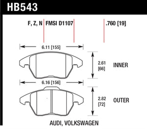 Hawk Audi A3/TT / VW EOS / Golf / Jetta / Passat / Rabbit DTC-60 Front Race Brake Pads