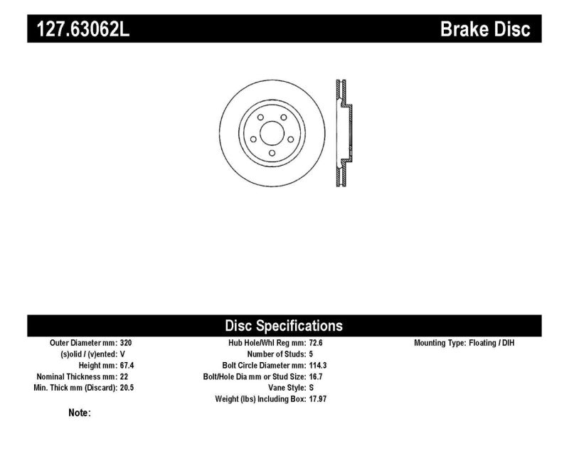 StopTech 05-09 Chrysler 300 (5.7L V8 exc SRT-8) Rear Left Slotted 