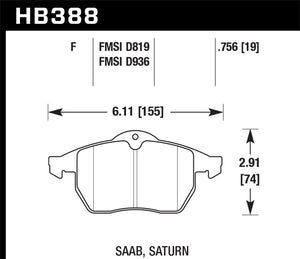 Hawk 99-02 Saab 9-3/99-04 Saab 9-5 D819 HPS Street Front Brake Pads