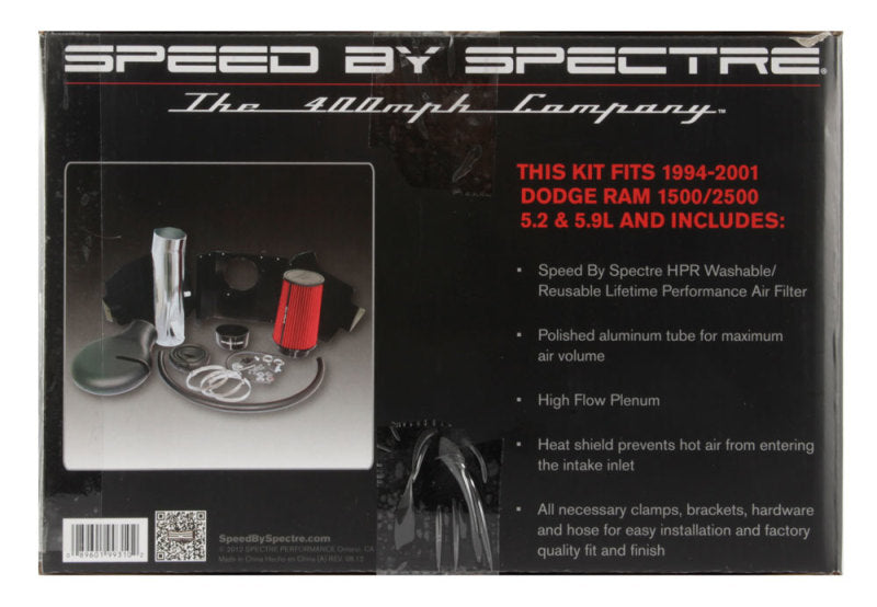 Spectre 94-01 Dodge RAM 1500/2500 V8-5.2/5.9L F/I Air Intake Kit - Polished w/Red Filter