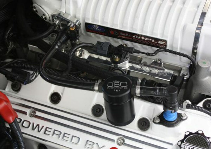 J&L 07-14 Ford Mustang GT500 Passenger Side Oil Separator 3.0 - Black Anodized
