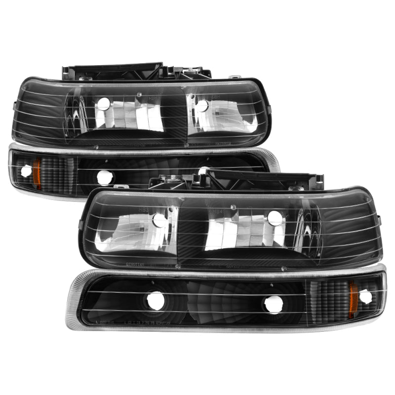 Xtune Chevy TahOE 00-06 Amber Crystal Headlights w/ Bumper Lights Black HD-JH-CSIL99-SET-AM-BK