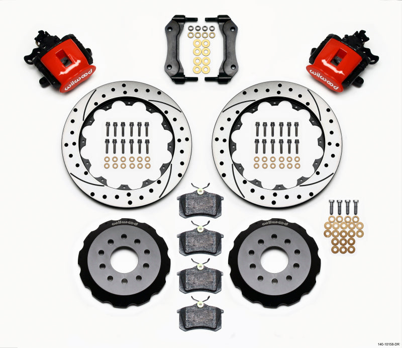 Wilwood Combination Parking Brake Rear Kit 12.88in Drilled Red Mustang 94-04