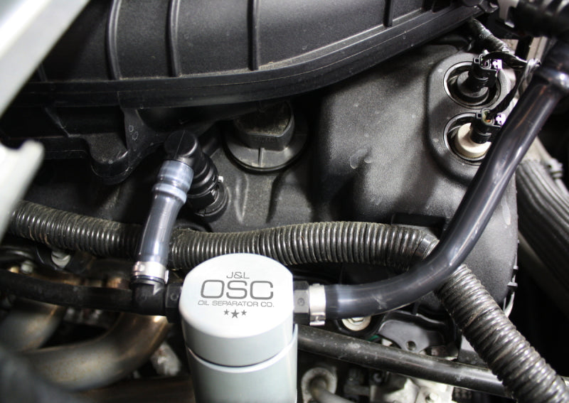 J&L 11-17 Ford Mustang V6 Passenger Side Oil Separator 3.0 - Clear Anodized